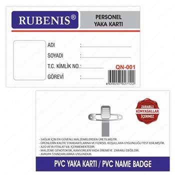 RUBENIS YAKA KARTI PVC İĞNELİ QN-001